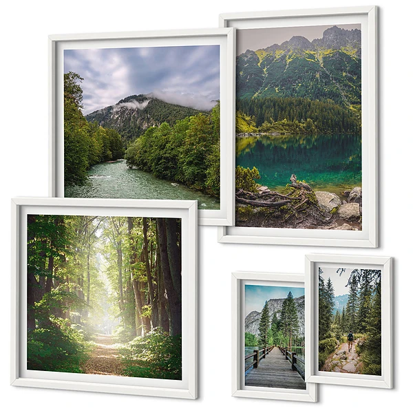 Bildergalerie-Set für die Wand mit Berglandschaften und Waldwegen