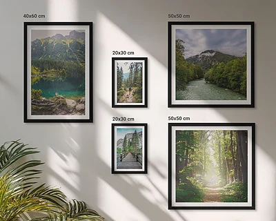 Bildergalerie-Set für die Wand mit Berglandschaften und Waldwegen