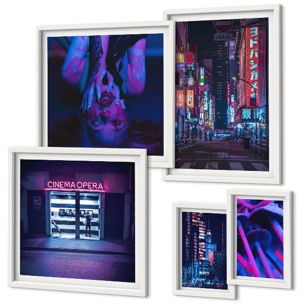 Bildergalerie-set für die wand Neonfarbene Stadtlandschaften bei Nacht