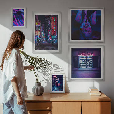 Bildergalerie-set für die wand Neonfarbene Stadtlandschaften bei Nacht