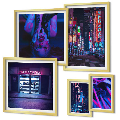 Bildergalerie-set für die wand Neonfarbene Stadtlandschaften bei Nacht