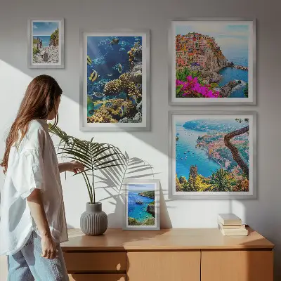 Bilderset fürs Sofa mit Motiven von Küstenlandschaften, Fischen und Stränden