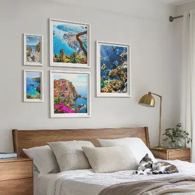 Bilderset fürs Sofa mit Motiven von Küstenlandschaften, Fischen und Stränden