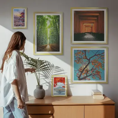 Bildergalerie-Set für die Wand mit japanischen Bambuslandschaften