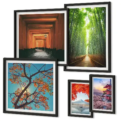 Bildergalerie-Set für die Wand mit japanischen Bambuslandschaften