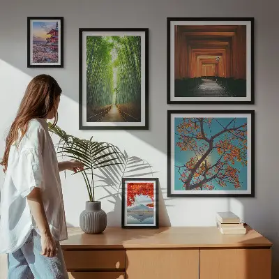 Bildergalerie-Set für die Wand mit japanischen Bambuslandschaften