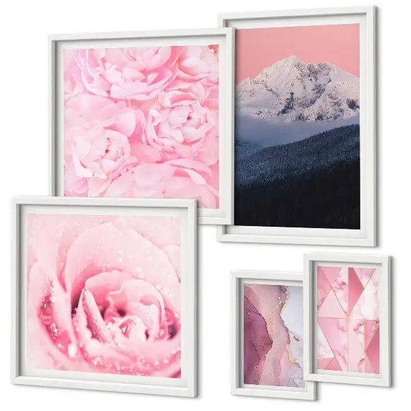 Modernes Wandbilder-Set rosa Landschaften mit modernen Blumen