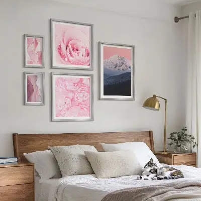 Modernes Wandbilder-Set rosa Landschaften mit modernen Blumen