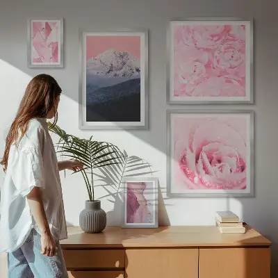 Modernes Wandbilder-Set rosa Landschaften mit modernen Blumen