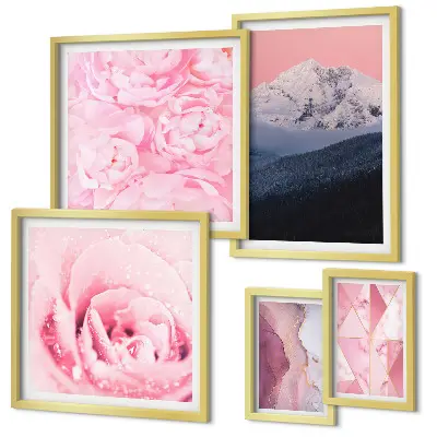 Modernes Wandbilder-Set rosa Landschaften mit modernen Blumen