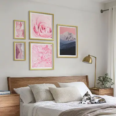 Modernes Wandbilder-Set rosa Landschaften mit modernen Blumen