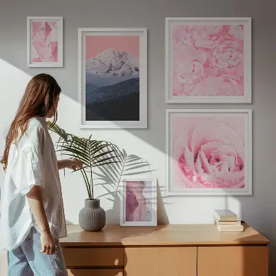 Modernes Wandbilder-Set rosa Landschaften mit modernen Blumen