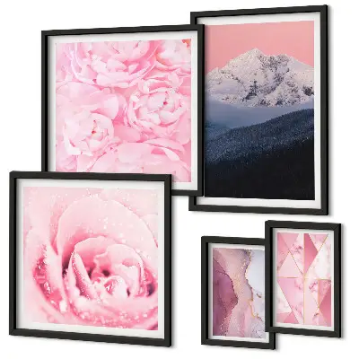 Modernes Wandbilder-Set rosa Landschaften mit modernen Blumen