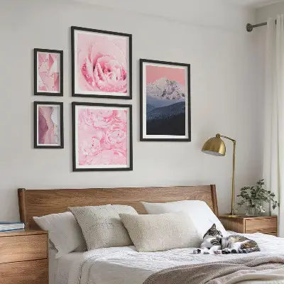 Modernes Wandbilder-Set rosa Landschaften mit modernen Blumen