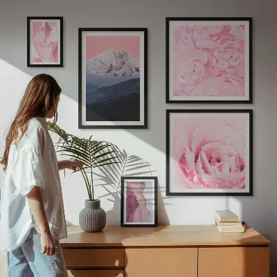 Modernes Wandbilder-Set rosa Landschaften mit modernen Blumen