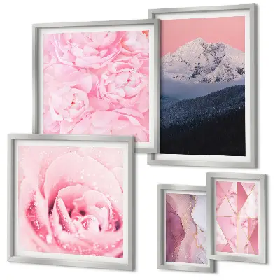 Modernes Wandbilder-Set rosa Landschaften mit modernen Blumen