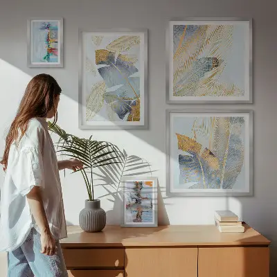 Modernes Wandbilder-Set mit Pflanzenmotiven