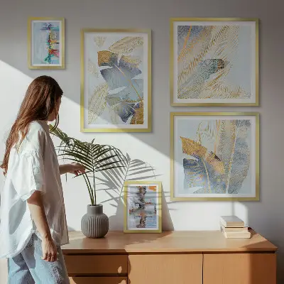 Modernes Wandbilder-Set mit Pflanzenmotiven