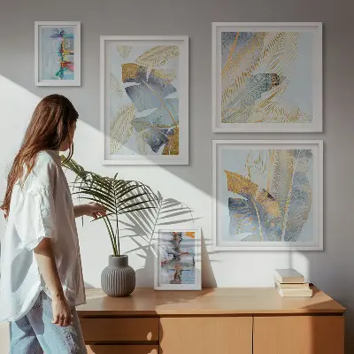 Modernes Wandbilder-Set mit Pflanzenmotiven