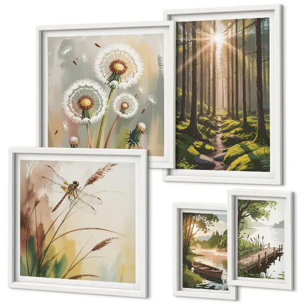 Bildergalerie-Set für die Wand mit Motiven von Waldlandschaften und Natur für eine ruhige Atmosphäre