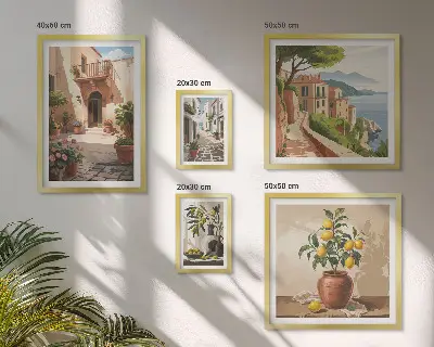 Bildergalerie-Set für die Wand im mediterranen Stil mit Straßenblumen