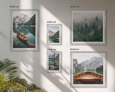 Modernes wandbilder-set Boote auf ruhigen Bergseen
