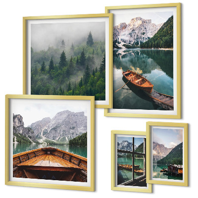 Modernes wandbilder-set Boote auf ruhigen Bergseen