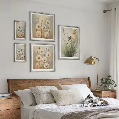Bildergalerie-Set für die Wand mit Blumenmotiven von Libellen und Löwenzahn