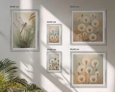 Bildergalerie-Set für die Wand mit Blumenmotiven von Libellen und Löwenzahn