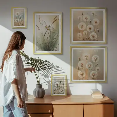 Bildergalerie-Set für die Wand mit Blumenmotiven von Libellen und Löwenzahn