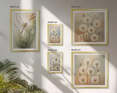 Bildergalerie-Set für die Wand mit Blumenmotiven von Libellen und Löwenzahn