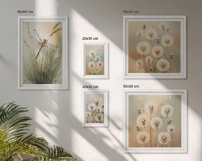 Bildergalerie-Set für die Wand mit Blumenmotiven von Libellen und Löwenzahn
