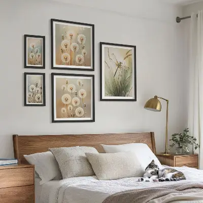 Bildergalerie-Set für die Wand mit Blumenmotiven von Libellen und Löwenzahn