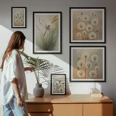 Bildergalerie-Set für die Wand mit Blumenmotiven von Libellen und Löwenzahn