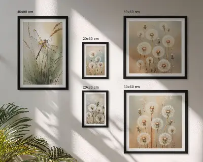 Bildergalerie-Set für die Wand mit Blumenmotiven von Libellen und Löwenzahn