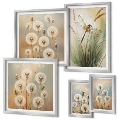 Bildergalerie-set für die wand Blumenmotive von Libellen und Löwenzahn