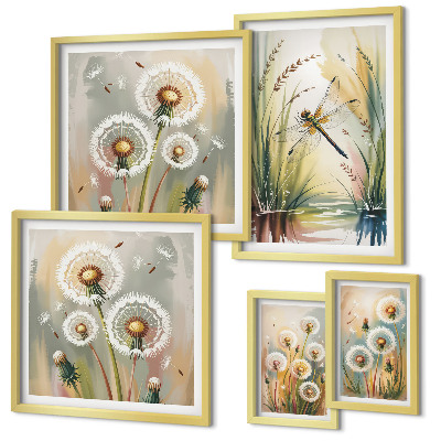 Modernes wandbilder-set Libellen mit Blumenmotiven im Naturstil
