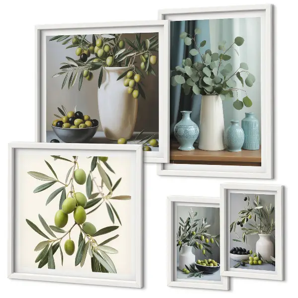 Wandbilder-Set mit grünen Olivenblüten im skandinavischen Stil