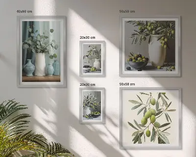 Wandbilder-Set mit grünen Olivenblüten im skandinavischen Stil