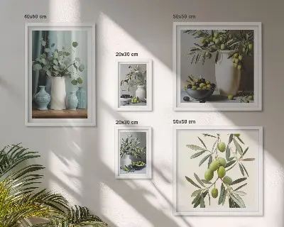 Wandbilder-Set mit grünen Olivenblüten im skandinavischen Stil