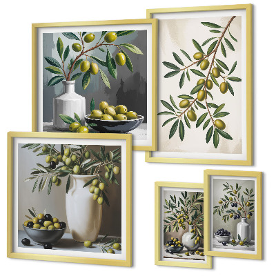 Modernes wandbilder-set Olivfarbene Akzente in einem rustikalen Interieur