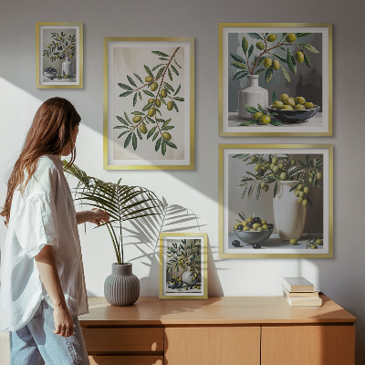Modernes wandbilder-set Olivfarbene Akzente in einem rustikalen Interieur