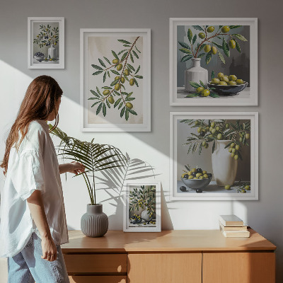 Modernes wandbilder-set Olivfarbene Akzente in einem rustikalen Interieur