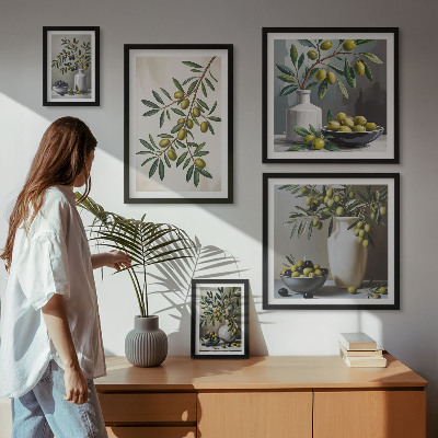 Modernes wandbilder-set Olivfarbene Akzente in einem rustikalen Interieur