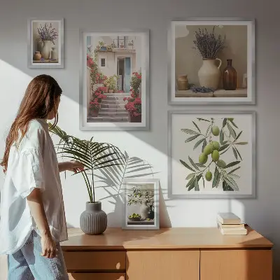 Bilderset fürs Sofa mit floralen Motiven von Blumen und Früchten
