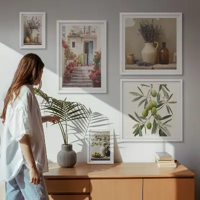 Bilderset fürs Sofa mit floralen Motiven von Blumen und Früchten