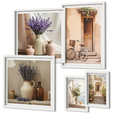Modernes wandbilder-set Stilvolles Interieur mit Fahrrad und Blumen