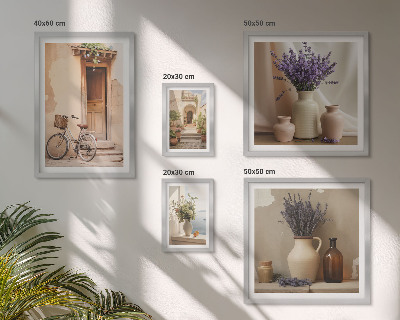 Modernes wandbilder-set Stilvolles Interieur mit Fahrrad und Blumen