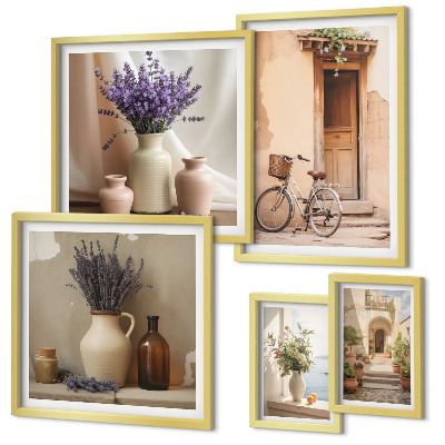 Modernes wandbilder-set Stilvolles Interieur mit Fahrrad und Blumen