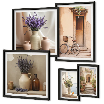 Modernes wandbilder-set Stilvolles Interieur mit Fahrrad und Blumen